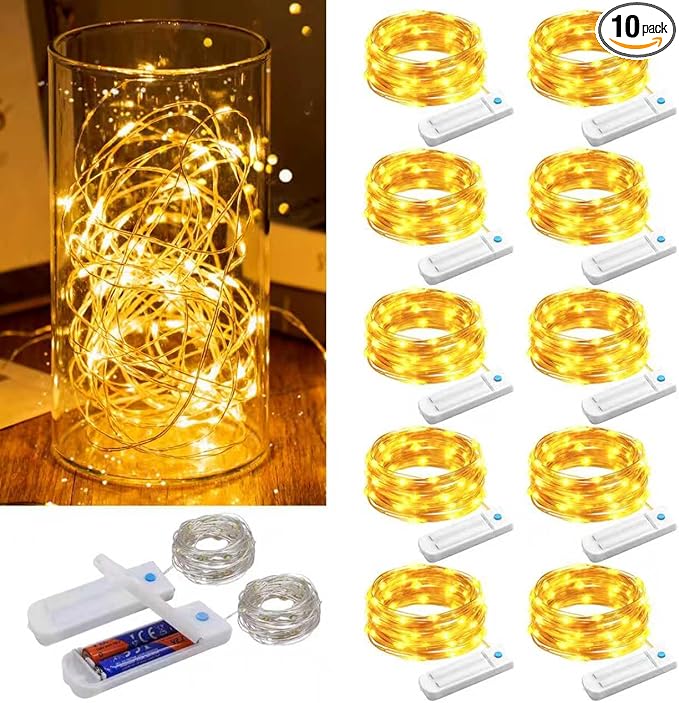 ZNYCYE 10 Pack Fairy Lights with Timer,10ft 30 LED String Lights 8 Modes Fairy Lights Battery Operated Waterproof for DIY Wedding Party Bedroom Mason Jars Christmas Decorations (Warm White)