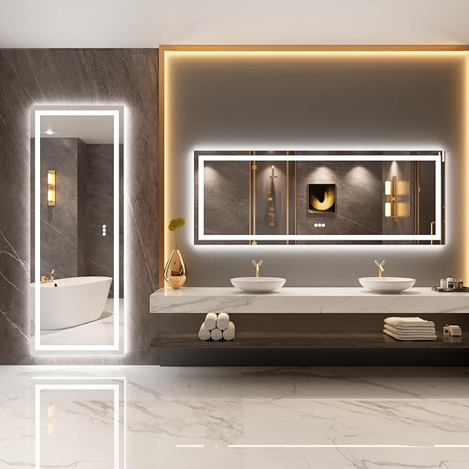 LOAAO 84X32 LED Bathroom Mirror with Lights, Anti-Fog, Dimmable, Backlit + Front Lit, Lighted Bathroom Vanity Mirror for Wall, Memory Function, Tempered Glass, ETL Listed