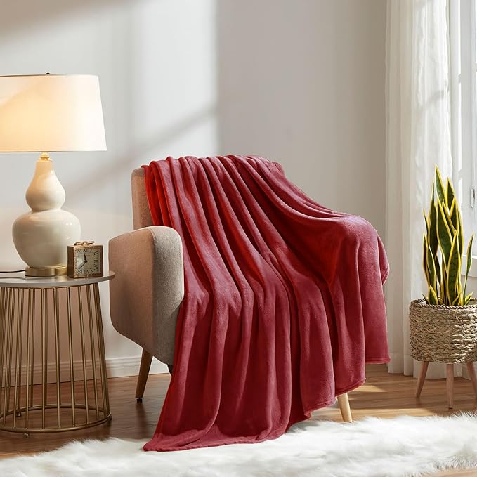 KMUSET Fleece Blanket Burgundy Lightweight Super Soft Cozy Fuzzy Bed Blankets Microfiber Factory Shop