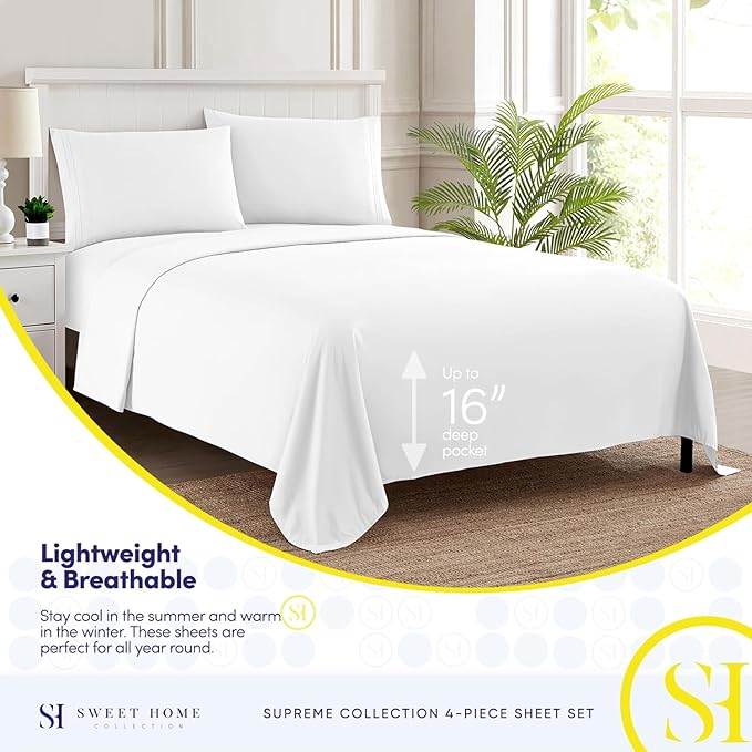 1800 Supreme Collection - Breathable Luxury California King Sheet Set with Full Elastic & Secure Corner Straps Built In, Cal King Deep Pocket Bedding Set, White