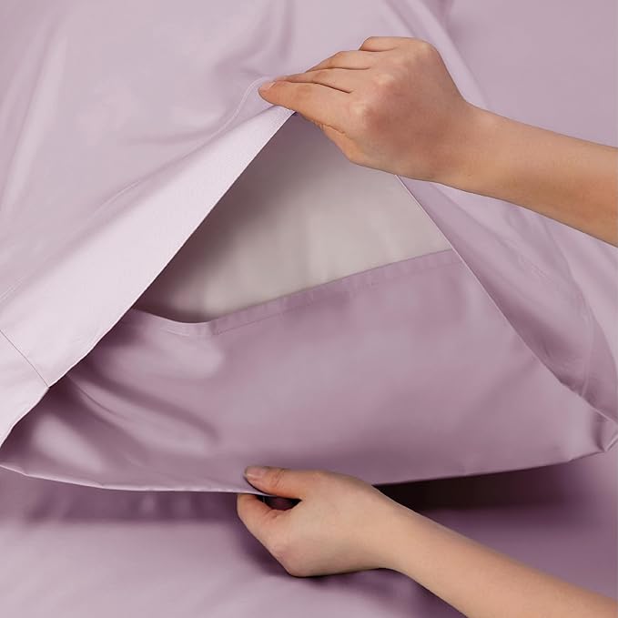 Bedsure Queen Sheet Set, Rayon Derived from Bamboo, Cooling Sheets, Breathable & Soft, Deep Pocket Up to 16 Inches, Hotel Luxury Silky Bedding for Hot Sleepers, Lavender