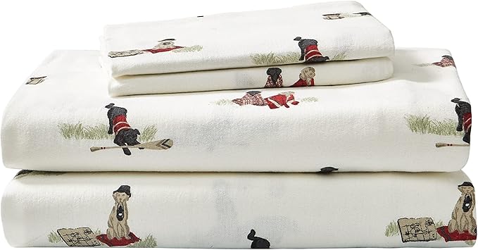 Eddie Bauer - Twin Sheet Set, Warm Breathable Cotton Flannel Bedding with Deep Pockets, Brushed for Extra Softness, Cozy Home Decor, Oeko-Tex Certified (Retriver Adventure, Twin)