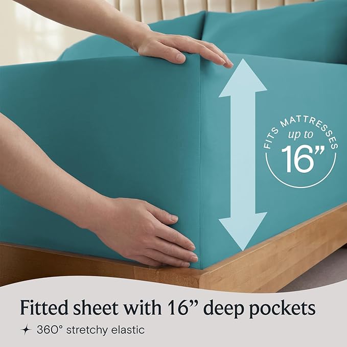 LuxClub 3 PC Sheet Twin Size Sheet Set Bed Sheets Deep Pockets Wrinkle Free-Kids-Fitted Sheets Machine Washable Hotel Bedding Silky Soft - Teal Twin