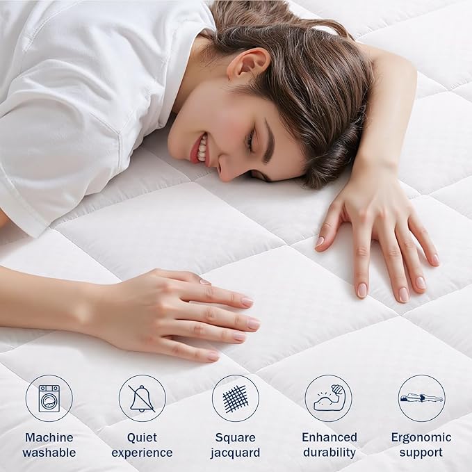 OLANLY California King Quilted Fitted Mattress Pad – Soft Pillow Top Mattress Topper, Down Alternative Fill, Cooling Breathable Mattress Cover, Machine Washable Deep Pocket Mattress Protector, White