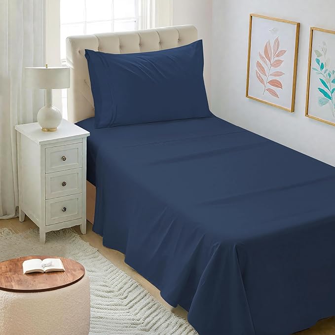 Mejoroom Twin XL Sheet Set - Hotel Luxury Microfiber Sheet & Pillowcase Sets Fits College Dorm Room Mattress - Soft, Breathable, Wrinkle & Fade Resistant - 3 Piece (Navy)
