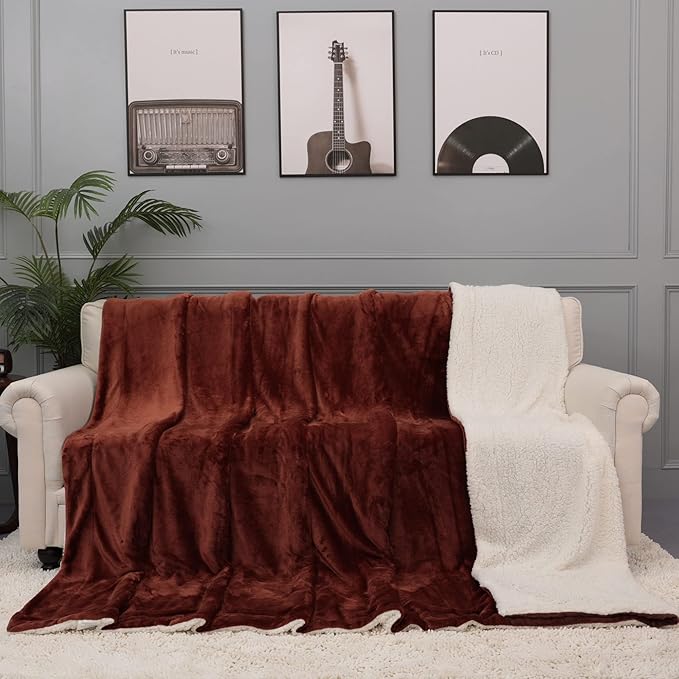 NANPIPER King Size Sherpa Blanket, Soft Fleece Throw for Bed, Reversible Thick Fuzzy Blanket for Winter (Brown, 90x108 inches)