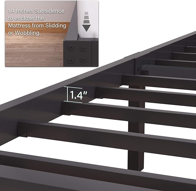 45MinST 14 Inch Reinforced Platform Bed Frame/3500lbs Heavy Duty/Easy Assembly Mattress Foundation/Steel Slat/Noise Free/No Box Spring Needed, Twin