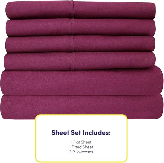 Twin XL Size Bed Sheets - 4 Piece 1500 Supreme Collection Fine Brushed Microfiber Deep Pocket Twin X-Large Sheet Set Bedding - 1 EXTRA PILLOW CASES, GREAT VALUE, Twin XL, Berry