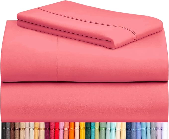 LuxClub 3 PC Sheet Set Bed Sheets Deep Pockets 16" Eco Friendly Wrinkle Free Cooling Machine Washable Hotel Bedding Silky Soft - Vermilion Twin
