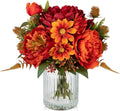 Peony Fake Fall Flowers in Vase Fall Table Centerpiece Faux Floral Arrangements Centerpiece Autumn Artificial Flowers with Vase Fall Flower Centerpieces for Tables Orange Silk Flowers in Vase