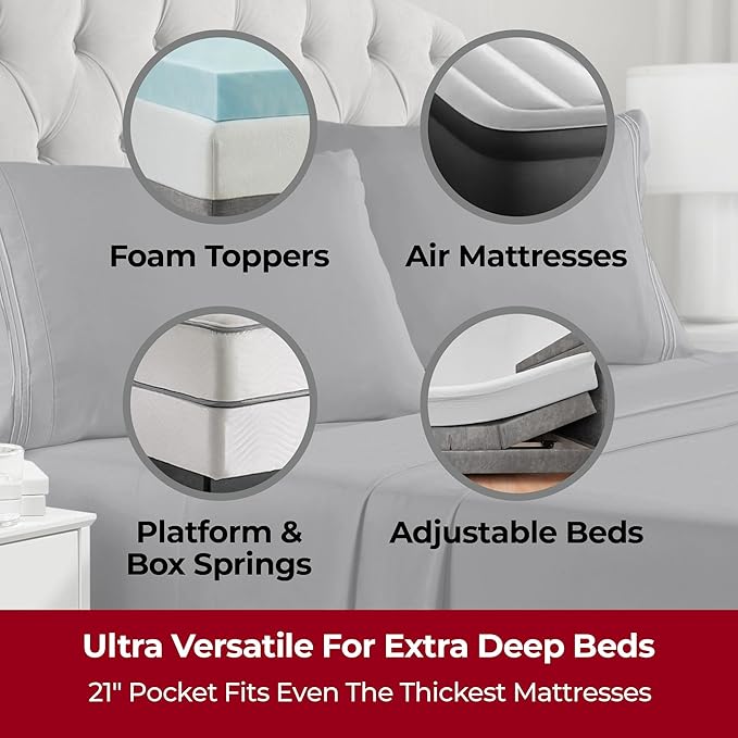 Mellanni Extra Deep Twin XL Sheets - 3 PC Iconic Collection Bedding - Hotel Luxury, Ultra Soft, Cooling Bed Sheets - Wrinkle, Fade, Stain Resistant (Twin Extra Long, Gray)