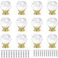 12 Pcs 30mm Round Shape Crystal Glass Cabinet Knobs with Screws Drawer Knob Pull Handle Used for Kitchen, Dresser, Door, Cupboard(Gold B Clear)