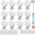 12 Pcs 30mm Round Shape Bubble Crystal Glass Cabinet Knobs with Screws Drawer Knob Pull Handle Used for Kitchen, Dresser, Door, Cupboard (Clear)