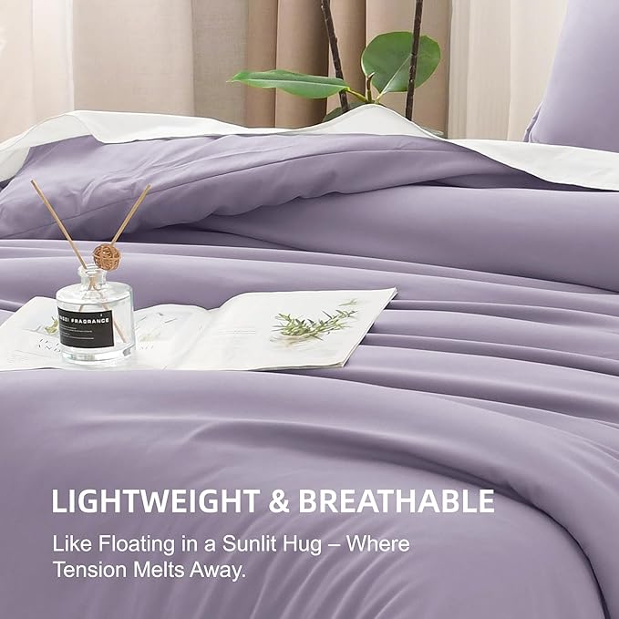 Litanika Grayish Purple Comforter Set Twin/Twin XL Size, 2 Pieces Lightweight Solid Bedding Comforter Set, All Season Fluffy Bed Set (66x90In Comforter & 1 Pillowcase)