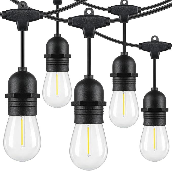 Lakumu 48FT LED Outdoor String Lights for Patio with Waterproof Shatterproof E12 S14 Edison Bulbs 5000K Daylight White Dimmable Linkable Hanging Light Strings for Deck Pergola Bistro Cafe Balcony Bar