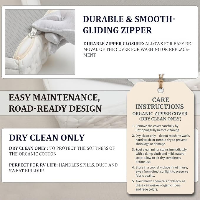 Foamma 12" x 36" x 76" Camper/RV Travel Gel Memory Foam Bunk Mattress, Organic Cotton Cover, Made in USA, Comfortable, Travel Trailer, CertiPUR-US Certified Foam