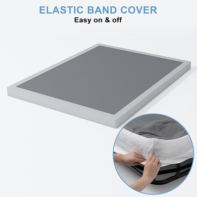 4 Inch Box Spring for Queen Bed Base, Low Profile Metal Queen Size Box Spring with Fabric Cover, 3000 Lbs Max Weight Capacity Mattress Foundation, Noise-Free, Easy Assembly