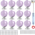 12 Pcs 30mm Round Shape Bubble Crystal Glass Cabinet Knobs with Screws Drawer Knob Pull Handle Used for Kitchen, Dresser, Door, Cupboard (Lavender)