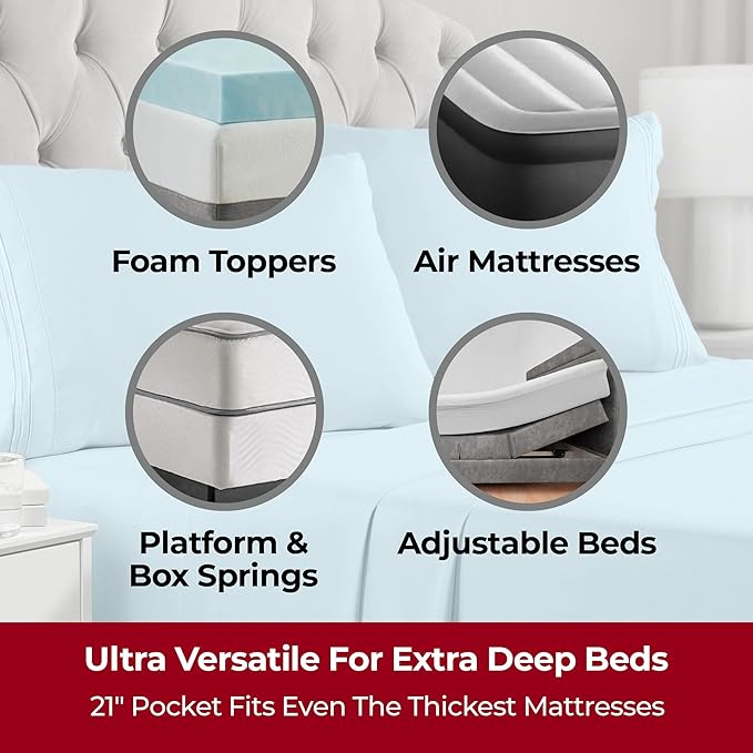 Mellanni Extra Deep Full Sheets - 4 PC Iconic Collection Bedding - Hotel Luxury, Ultra Soft, Cooling Bed Sheets - Wrinkle, Fade, Stain Resistant (Full, Aqua)