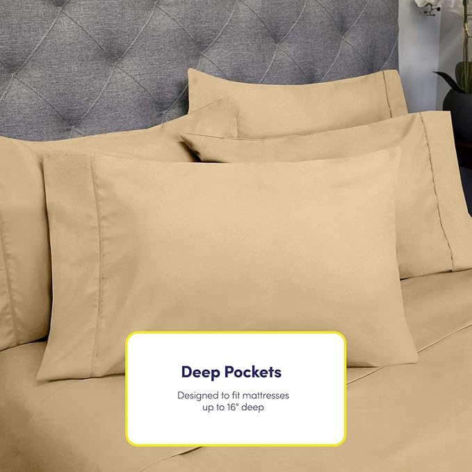Twin Size Bed Sheets - 4 Piece 1500 Supreme Collection Fine Brushed Microfiber Deep Pocket Twin Sheet Set Bedding - 1 EXTRA PILLOW CASES, GREAT VALUE, Twin, Camel