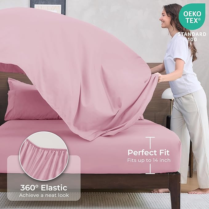 HEVUMYI Pink King Comforter Set - 7-Piece All Season Bed in a Bag King, Ultra Soft Bedding Set with Comforter, Flat Sheet, Fitted Sheet, Pillowcases, Pillow Shams, Pink