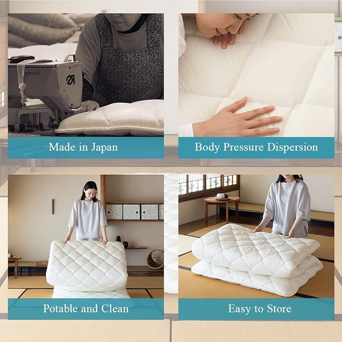EMOOR Japanese Futon Mattress CLASSE Twin (39x79in) Made in Japan White, Foldable Floor Sleeping Bed Tatami Mat