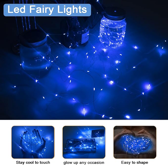 12 Pack Valentine's Day Fairy Lights Battery Operated, 3 Speed Modes, Extra 12 Batteries for Replacement, 7Ft 20 LED Mini String Light, Waterproof Copper Wire, Twinkle Firefly Lights, Blue