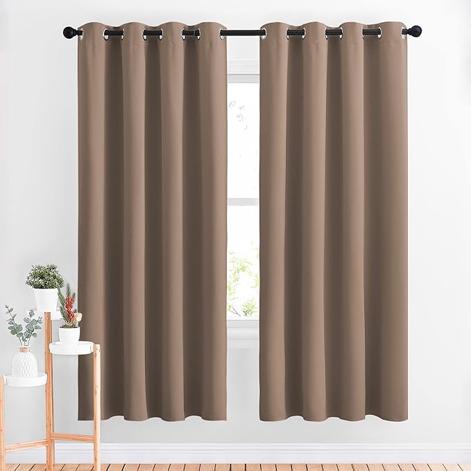 NICETOWN Kitchen Blackout Curtains and Drapes - Triple Weave Energy Saving Thermal Insulated Solid Grommet Blackout Panels for Patio (1 Pair, 52 inches by 72 Inch, Cappuccino)