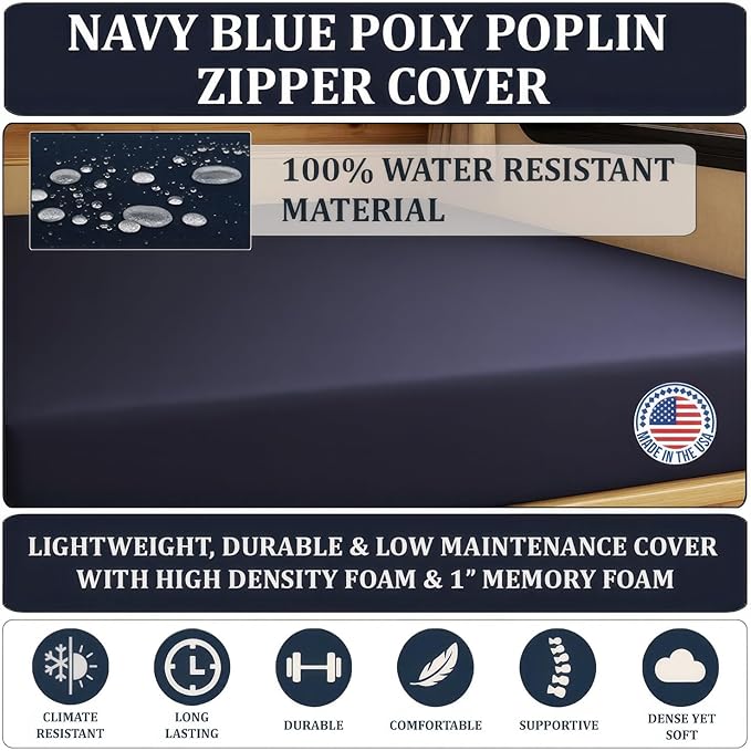 Foamma 8” x 28” x 79” Water Resistant Gel Memory Foam RV Bunk Mattress, Firm High Density Foam Base, Comfortable and Durable Polyester Cover, Truck, Camper, Travel Trailer, Made in USA