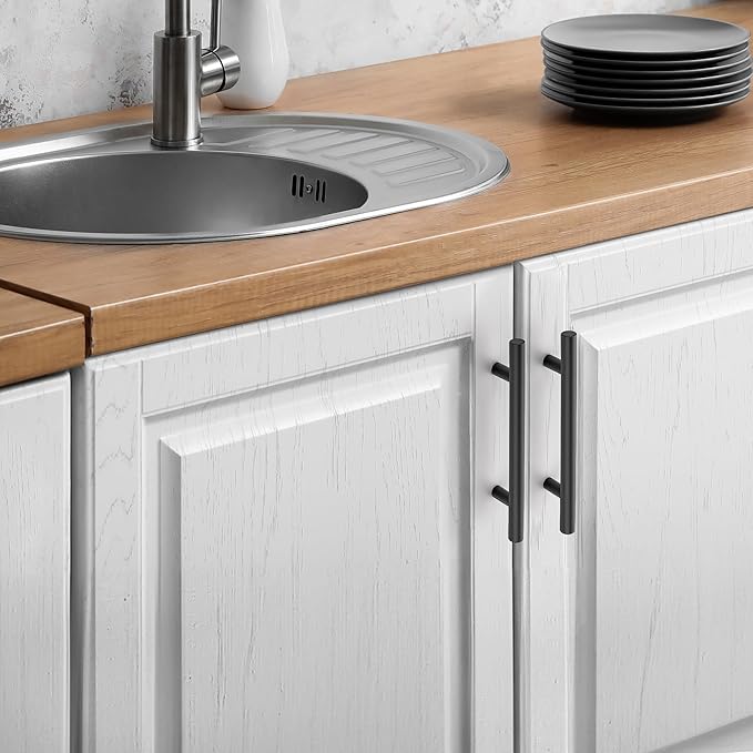 JOY DECOR 30 Pack Cabinet Handles, Black Cabinet Pulls, 4 in Hole Center Kitchen Hardware, Stainless Steel T Bar Handles for Dresser Drawers