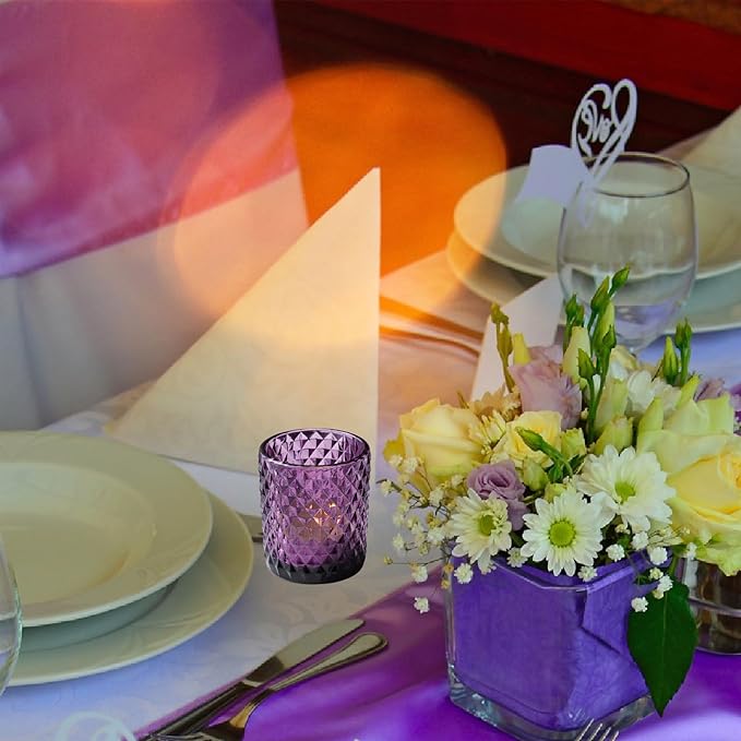 Woho 24pcs Purple Votive Candle Holders, Glass Tea Lights Candle Holder for Wedding Table Centerpiece, Studded Diamond Tealight Candle Holder for Tealight Candles/Votive Candles