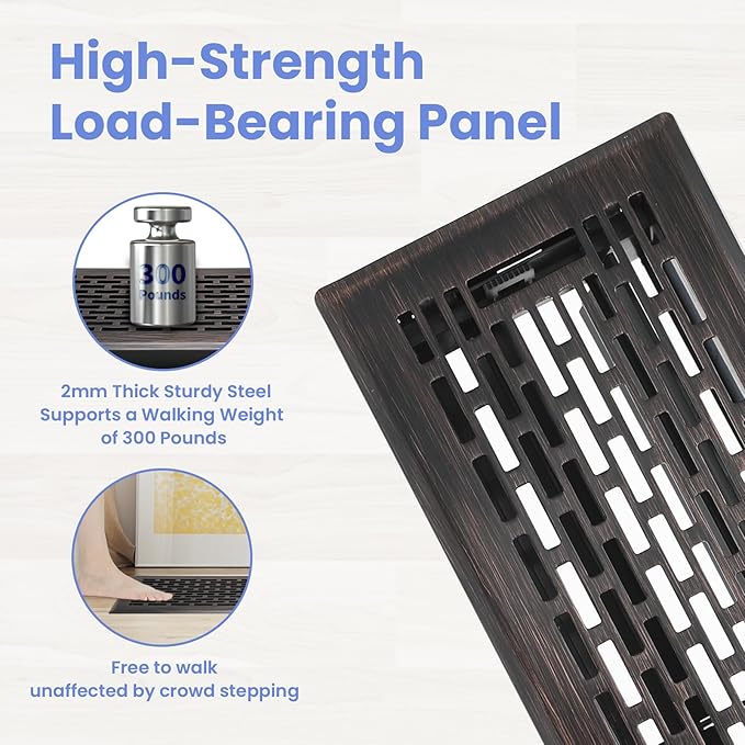 4x14 Inches Heavy Duty Walkable Floor Register - Easy Adjust Air Supply Lever Decorative Floor Vent Covers, Boston Design Vent Covers for Home - Oil Rubbed Bronze