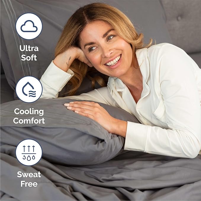 Queen Size 4 Piece Sheet Set - Comfy Breathable & Cooling Bed Sheets Set - Hotel Luxury Bedding for Women, Men, Kids, Teens, Boys & Girls - Deep Pockets, Soft and Wrinkle Free - Oeko-Tex - Dark Grey
