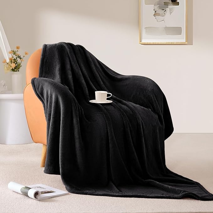 BEAUTEX Fleece Blanket Queen Size Super Soft Flannel Throw Blanket Lightweight Fuzzy Plush Blanket for Couch Sofa or Bed All Seasons (Black, 90" x 90")