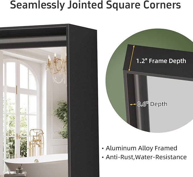 36”x 28” Black Bathroom Mirrors for Over Sink, Modern Vanity Mirror, Black Mirrors for Living Room Bedroom Hallway Decorative,Tempered Glass Hangs Vertically or Horizontally