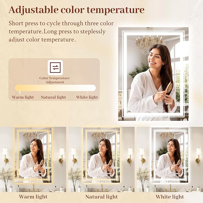 36x36 LED Mirror for Bathroom with Front and Backlit Light Up Digital Mirrors for Wall,Anti Fog,Stepless Dimmable,Tempered Silver Glass Smart Vanity Mirror for Bathroom
