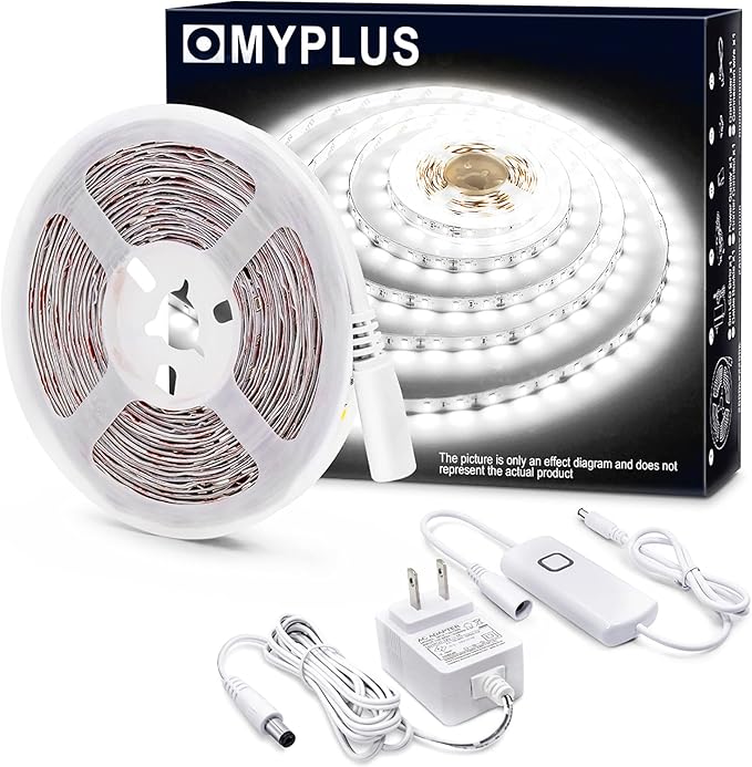 MYPLUS LED Strip Lights White, 16.4ft Daylight White 6000K LED Tape Lights with Dimmable 700 Lumen and 300 LEDs Bright Flexible Led Light Strip for Vanity Mirror,Under Cabinet,Kitchen,Bedroom