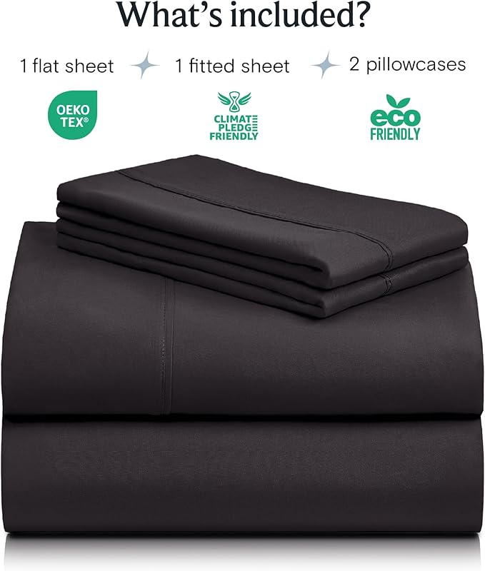LuxClub 4 PC King Sheet Set, Breathable Luxury Bed Sheets, Deep Pockets Wrinkle Free Cooling Bed Sheets Machine Washable Hotel Bedding Silky Soft - Black King
