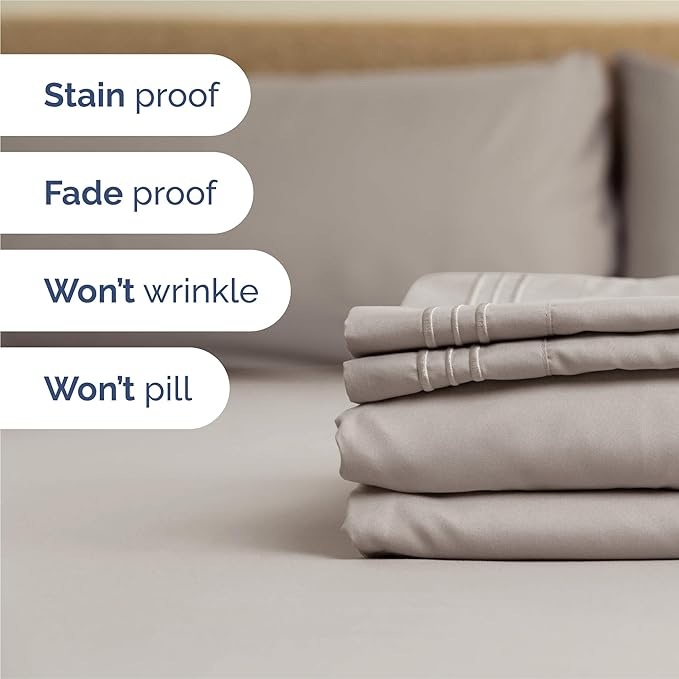 King Size 4 Piece Sheet Set - Comfy Breathable & Cooling Bed Sheets Set - Hotel Luxury Bedding for Women, Men, Kids, Teens, Boys & Girls - Deep Pockets, Soft and Wrinkle Free - Oeko-Tex - Light Grey