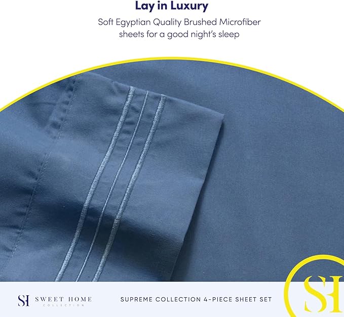 King Size Sheets - Breathable Luxury Bed Sheets with Full Elastic & Secure Corner Straps Built In - 1800 Supreme Collection Extra Soft Deep Pocket Bedding, Sheet Set, EXTRA DEEP pocket - King, Denim