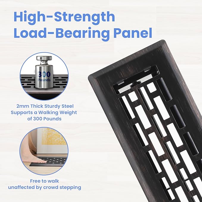 2x10 Inches Heavy Duty Walkable Floor Register - Easy Adjust Air Supply Lever Decorative Floor Vent Covers - Boston Design Vent Covers for Home - Oil Rubbed Bronze