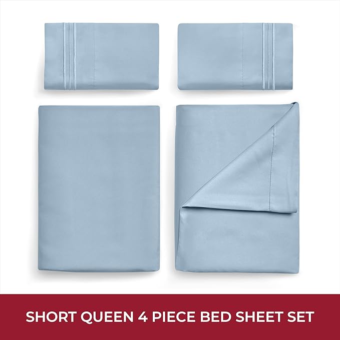 Mellanni RV Short Queen Sheets - 4 PC Iconic Collection Bedding - Hotel Luxury, Extra Soft, Cooling Bed Sheets - Deep Pocket up to 10 inch (RV/Short Queen, Blue Hydrangea)