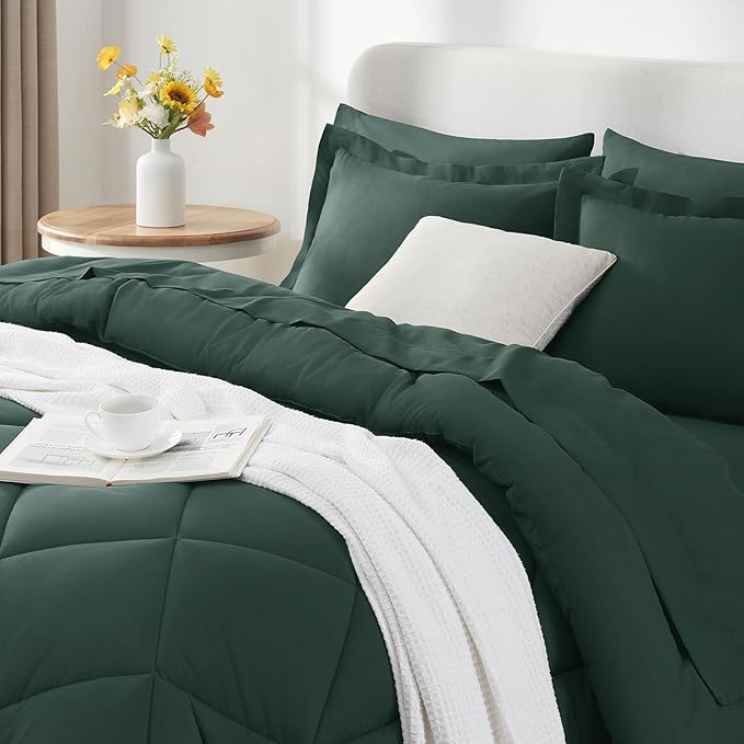 CozyLux Full Size Comforter Sets Forest Green - 7 Pieces Bed in a Bag Full, Luxury Soft Bed Set for All Seasons, Bedding Set with Down Alternative Comforter, Sheets, Pillowcases & Shams