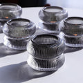 Woho Smoke Grey Ribbed Votive Candle Holder Set of 12, Vintage Tea Lights Candle Holder for Halloween Decorations, Glass Tealight Candle Holders for Holiday Party/Home Decor (Grey, 2.1" H X 2.75" D)