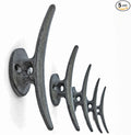 5 Pack Decorative Cast Iron Heavy Duty Double Hooks, Wall Mounted Coat Hooks, Vintage Inspired (Antique Black) (Mooring Type)