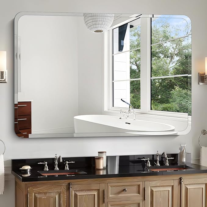 Frameless Bathroom Mirror for Over Sink,Wall Mounted Vanity Mirrors 12x16in,Rounded Rectangle Mirror Frameless with Polished Edge for Bedroom,Living Room,Entryway,Shatterproof (Horizontal/Vertical)
