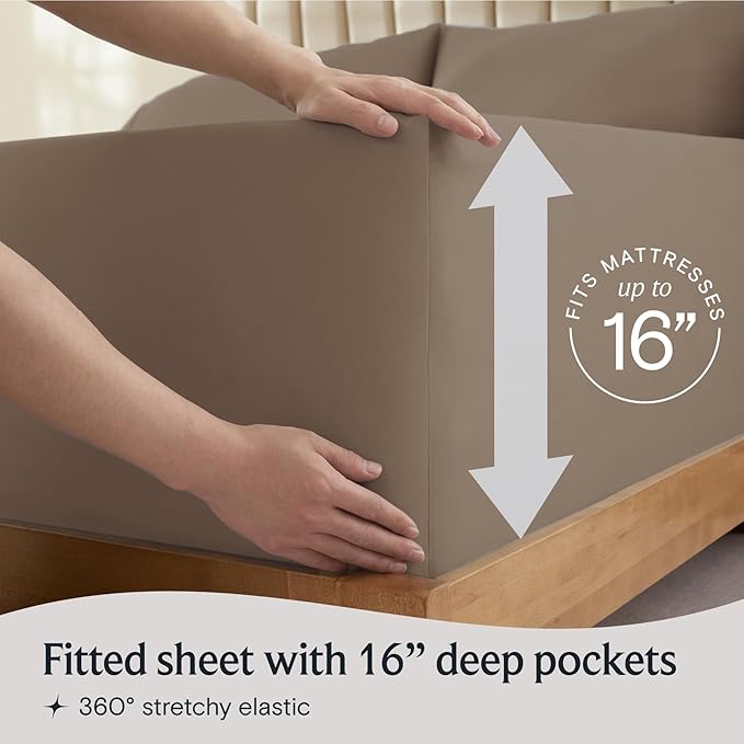 LuxClub 4 PC Full Sheet Set, Breathable Luxury Bed Sheets, Deep Pockets Wrinkle Free Cooling Bed Sheets Machine Washable Hotel Bedding Silky Soft - Dark Khaki Full