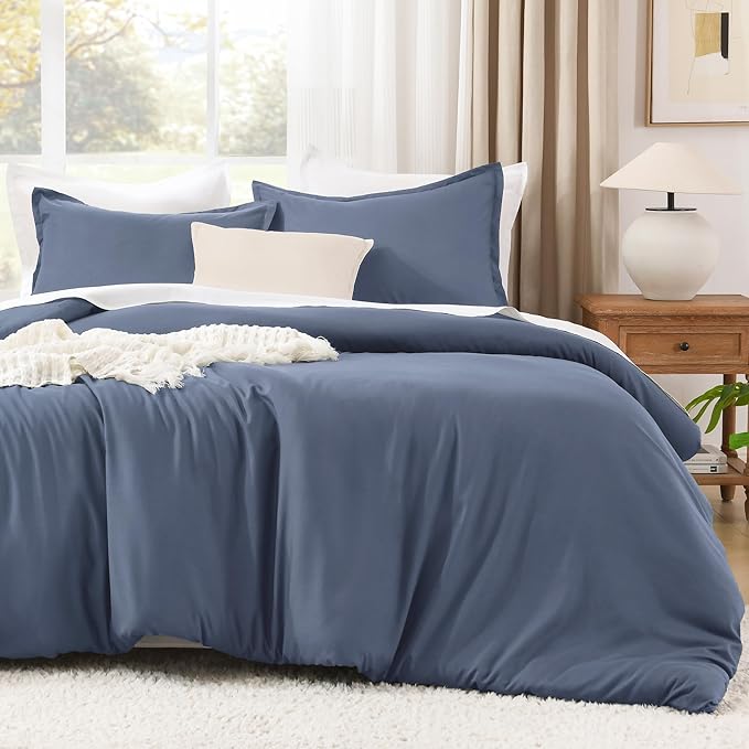 Litanika Comforters Bluish Grey Full Size, 3 Pieces Lightweight Solid Bedding Set & Collections, All Season Fluffy Bed Set (79x90In Comforter & 2 Pillowcases)