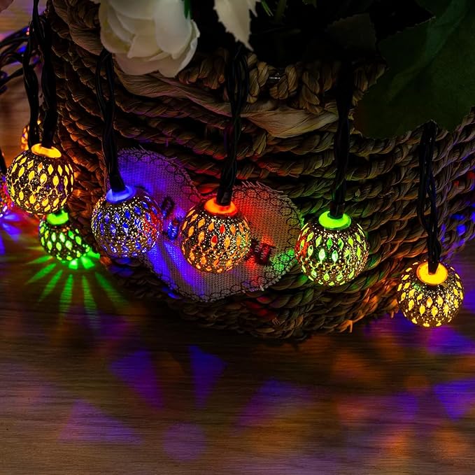 Solar Moroccan String Lights Outdoor 60 LED 36 Ft Globe Fairy Lights with 8 Lighting Modes, Waterproof Solar Powered String Lights for Garden Yard Gazebos Camping Party (Multicolor)