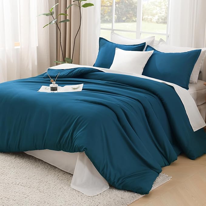 Litanika Comforters Teal Oversized Queen Size, 3 Pieces Lightweight Solid Bedding Set & Collections, All Season Fluffy Bed Set (98x98In Comforter & 2 Pillowcases)